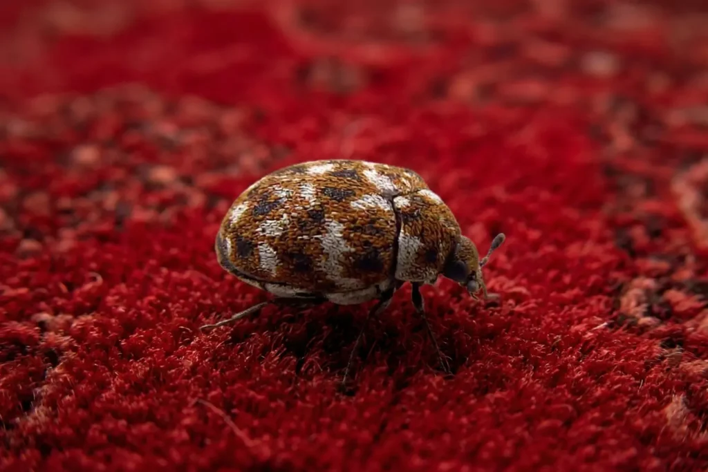 carpet beetle on red carpet